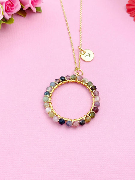 Gold Tourmaline Necklace, Natural Gemstone Jewelry N4230