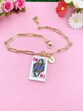Gold Queen of Heart Play Card Charm Necklace, Bracelet or Keychain Option, N5667A