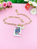 Gold Queen of Heart Play Card Charm Necklace, Bracelet or Keychain Option, N5667A