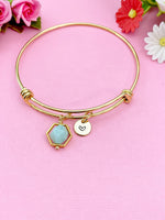 Gold Natural Jade Star Cut Charm Bracelet, Natural Gemstone Jewelry, N3962