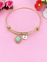 Gold Natural Jade Star Cut Charm Bracelet, Natural Gemstone Jewelry, N3962