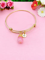 Agate Bracelet, Pink Natural Agate Gemstone Jewelry, Simple Gold Bracelet, N5069