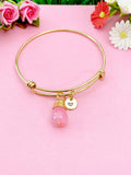 Agate Bracelet, Pink Natural Agate Gemstone Jewelry, Simple Gold Bracelet, N5069
