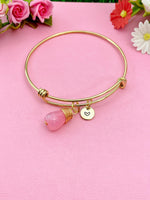 Agate Bracelet, Pink Natural Agate Gemstone Jewelry, Simple Gold Bracelet, N5069