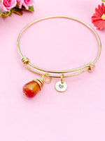 Agate Bracelet Bangle, Red Natural Agate Gemstone Jewelry, N5064