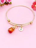 Agate Bracelet Bangle, Red Natural Agate Gemstone Jewelry, N5064