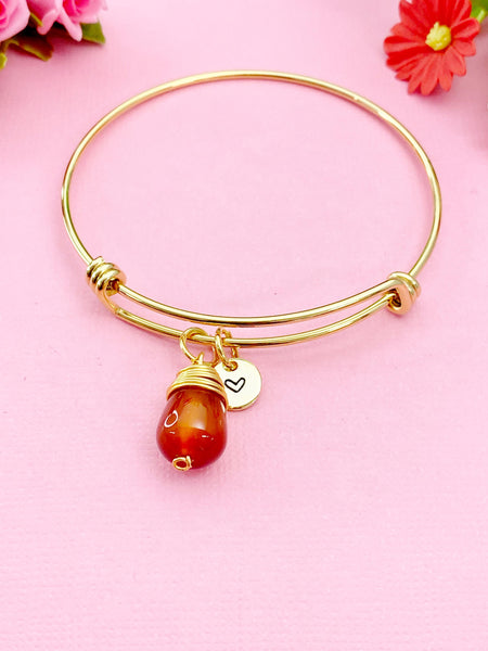 Agate Bracelet Bangle, Red Natural Agate Gemstone Jewelry, N5064