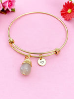 Agate Bracelet, Gray Natural Agate Gemstone Jewelry, Simple Gold Bracelet, N5066