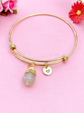 Agate Bracelet, Gray Natural Agate Gemstone Jewelry, Simple Gold Bracelet, N5066