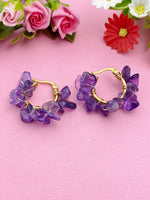 Gold Natural Amethyst Wire Wrap Braided Hoop Earrings Gemstone Jewelry, Gifts for Girlfriends, N5321A