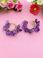 Gold Natural Amethyst Wire Wrap Braided Hoop Earrings Gemstone Jewelry, Gifts for Girlfriends, N5321A