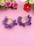 Gold Natural Amethyst Wire Wrap Braided Hoop Earrings Gemstone Jewelry, Gifts for Girlfriends, N5321A
