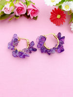 Gold Natural Amethyst Wire Wrap Braided Hoop Earrings Gemstone Jewelry, Gifts for Girlfriends, N5321A