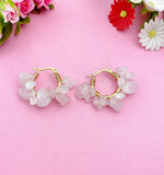 Gold Natural Rose Quartz Wire Wrap Hoop Earrings Gemstone Jewelry, Gifts for Girlfriends, N5321B