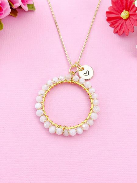 Gold Moonstone Necklace, Natural Gemstone Jewelry, N4231