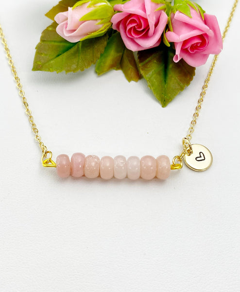 Gold Natural Pink Opal Bar Necklace, Natural Gemstone Jewelry, N5987
