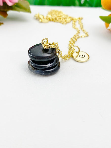 Gold Natural Black Onyx Necklace, Natural Gemstone Jewelry, N5989