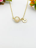 Gold Opal Charm Necklace, White Synthetic Opal Charm, N5990