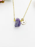 Gold Rough Raw Natural Amethyst Charm Necklace, Natural Gemstone Jewelry, silver Option, N5992