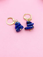 Gold Lapis Lazuli Earrings, Natural Gemstone Jewelry, Silver Option, N5881B