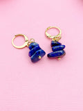 Gold Lapis Lazuli Earrings, Natural Gemstone Jewelry, Silver Option, N5881B