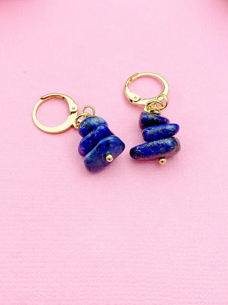Gold Lapis Lazuli Earrings, Natural Gemstone Jewelry, Silver Option, N5881B