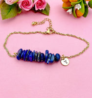 Gold Natural Lapis Lazuli Bar Bracelet, Natural Gemstone Jewelry, N5881C