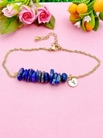 Gold Natural Lapis Lazuli Bar Bracelet, Natural Gemstone Jewelry, N5881C