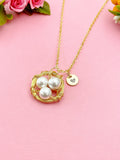 Gold or Silver Handmade Shell Pearl Bird Nest Wire Wrap Charm Necklace, Shell Pearl Jewelry, N5993