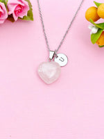 Silver Natural Rose Quartz Heart Charm Necklace, Natural Gemstone Jewelry, N5995
