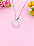 Silver Natural Rose Quartz Heart Charm Necklace, Natural Gemstone Jewelry, N5995