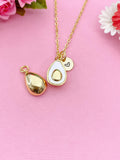 Gold or Silver Avocado Charm Necklace, Pave Shell Teardrop Jewelry, N5996