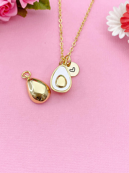 Gold or Silver Avocado Charm Necklace, Pave Shell Teardrop Jewelry, N5996
