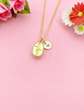 Gold Coffee Bean Necklace, Initial Charm, Morning Brew Jewelry, N6001