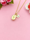 Gold Coffee Bean Necklace, Initial Charm, Morning Brew Jewelry, N6001