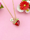 Gold Ginkgo Biloba Leaf Red Heart Charm Necklace, Love Resilience Jewelry Gift, N6004
