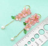 Gold Pink Sakura Flower Charm Earrings, Cherry Blossom, Shell Pearl, N6005