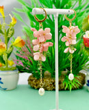 Gold Pink Sakura Flower Charm Earrings, Cherry Blossom, Shell Pearl, N6005
