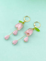 Gold Pink Rose Pikake Flower Charm Earrings, N6006