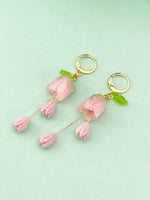 Gold Pink Rose Pikake Flower Charm Earrings, N6006
