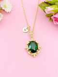 Gold Green Oval with Leaf Charm Necklace, N6009B