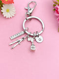 Architect Keychain, Compass, Quill, Ruler Charms, Initial Keyring, N6010