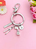 Architect Keychain, Compass, Quill, Ruler Charms, Initial Keyring, N6010