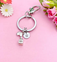 Silver Quill Feather Pen and Ink Bottle Charm Keychain, N6010A