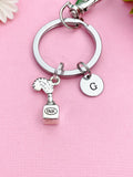 Silver Quill Feather Pen and Ink Bottle Charm Keychain, N6010A