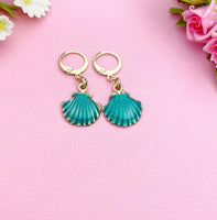 Gold Seashell Charm Earrings, Fantasy Mermaid Shell Charm, Shell Ocean Beach Jewelry, N2977