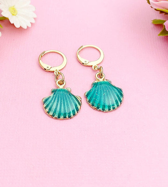Gold Seashell Charm Earrings, Fantasy Mermaid Shell Charm, Shell Ocean Beach Jewelry, N2977