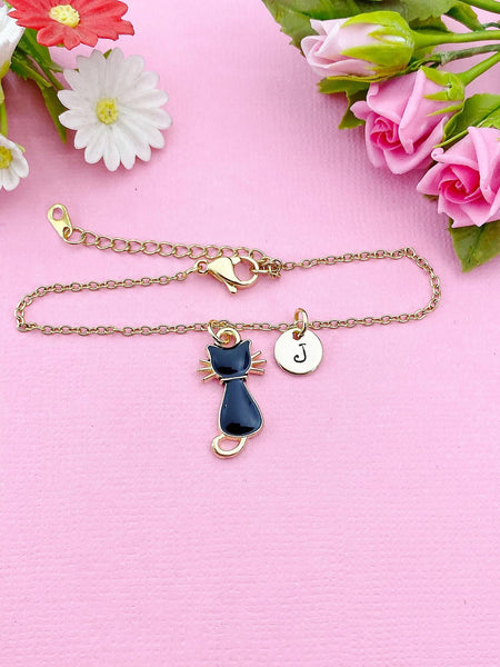 Gold Black Cat Charm Bracelet, N1738