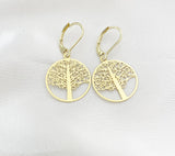 Gold Round Tree Charm Earrings, N5972