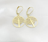 Gold Round Tree Charm Earrings, N5972